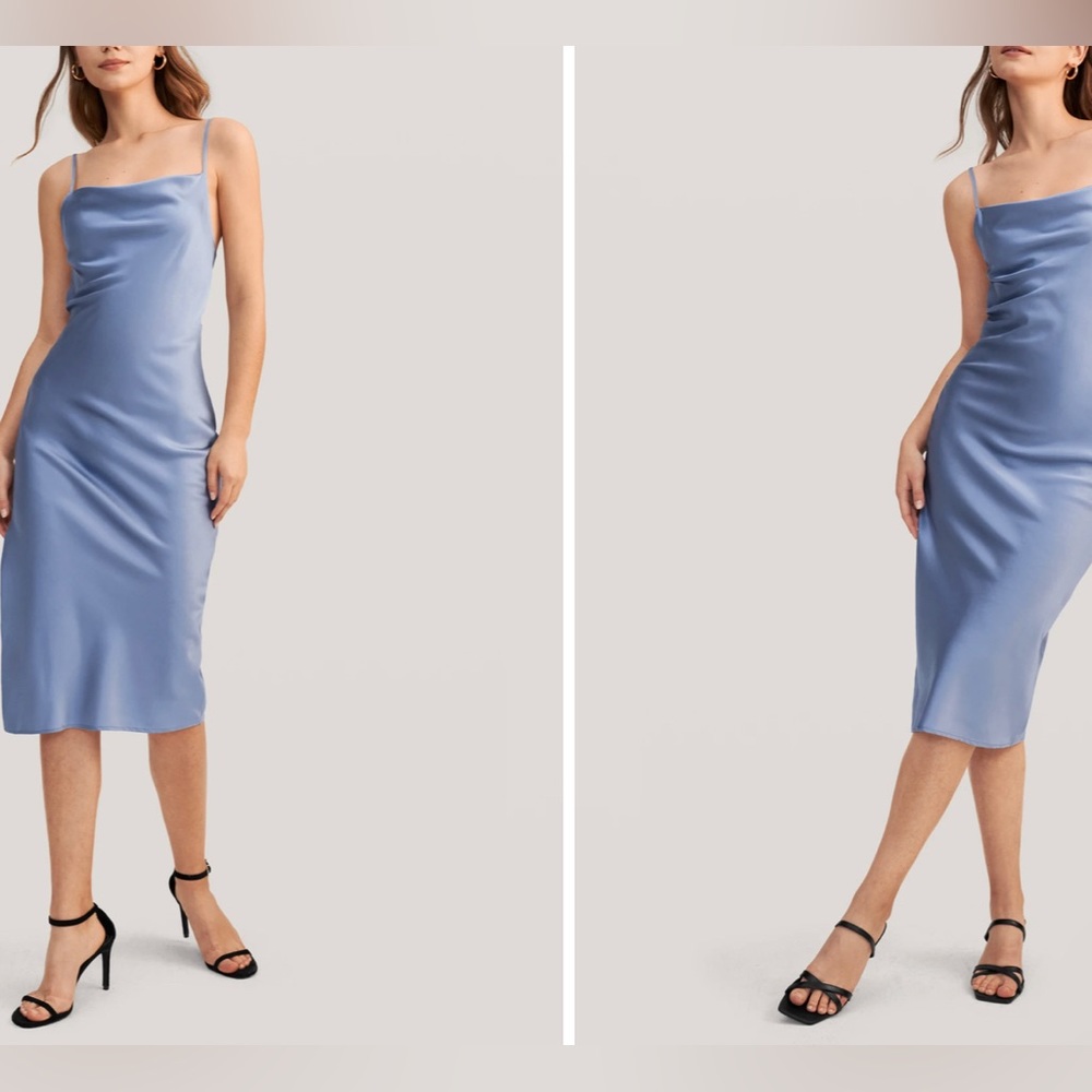 NWOT Lily Silk // Elegant Alluring Cowl Neck Slip Dress in Azure